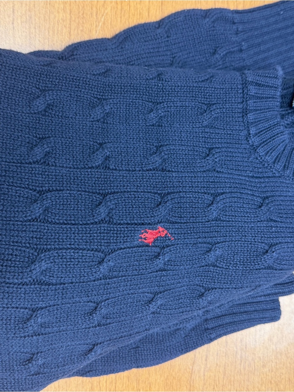 Ralph Lauren Navy Cable-Knit Crewneck Sweater with Red Pony - Picture 5 of 8